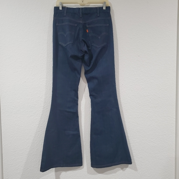 LEVI'S ORANGE TAB Bell Bottoms Dark Wash Blue Jeans Vintage Big Bell - Picture 6 of 15